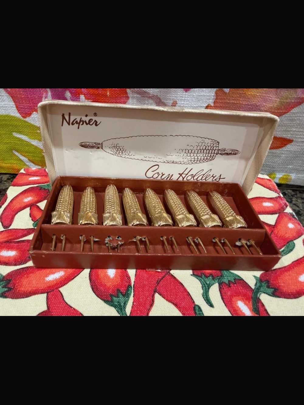 Napier Gold Plated Corn Holders Vintage Set of 8 Pieces